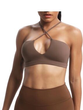 [NWOT] $29 AOXJOX Deep V Sports Bra in Deep Fudge Brown. Size Medium